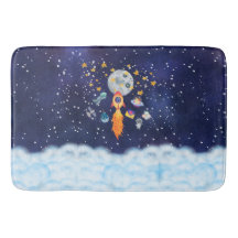 Blast Off Rocketship Kids Bath Mat Bathroom Decor
