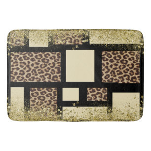 Tapete De Banheiro Bloco de Cor Creme Marfim Preto & Leopardo Chita