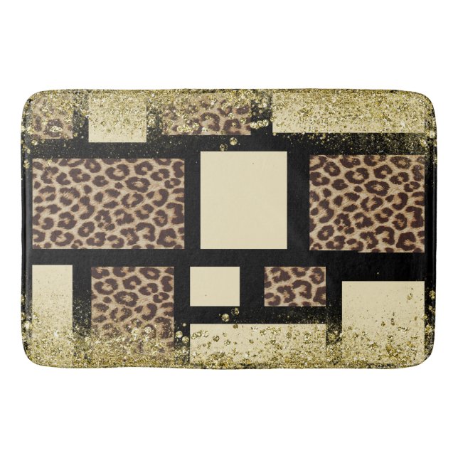 Tapete De Banheiro Bloco de Cor Creme Marfim Preto & Leopardo Guepard (Frente)
