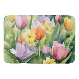Tapete De Banheiro Blooming Tulips in watercolors