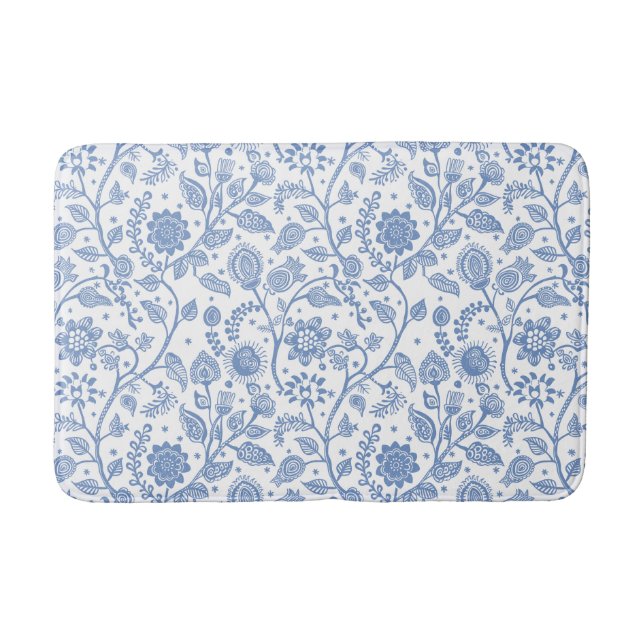Tapete De Banheiro Blue and White Floral Pattern Botanical Whimsical (Frente)
