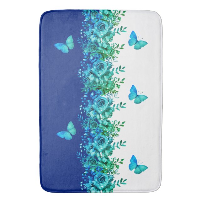 Tapete De Banheiro Blue Botanical Butterfly Bath Mat (Frente Vertical)