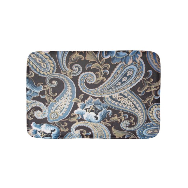 Tapete De Banheiro Blue Brown Vintage Paisley (frente)