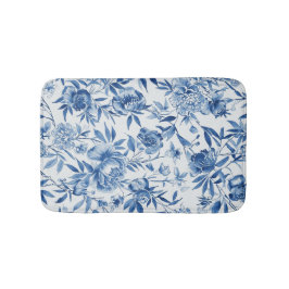 Tapete De Banheiro Blue Chinoiserie Watercolor Floral Botanical