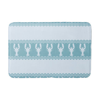 Tapete De Banheiro Blue Coastal Lobster Stripes
