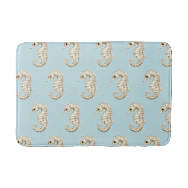 Tapete De Banheiro Blue Cream Sea Horses Ocean Bridal Baby Shower (Frente)