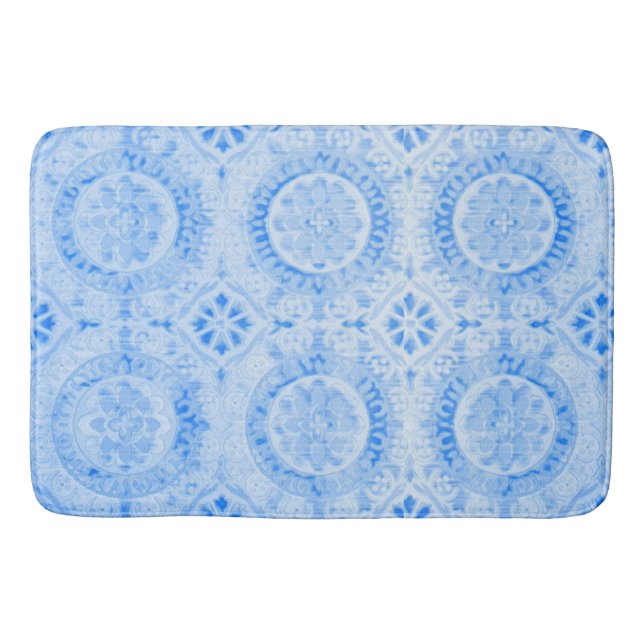 Tapete De Banheiro Blue Damask Bath Mat (Frente)