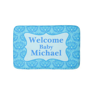 Tapete De Banheiro Blue Damask Welcome Name Personalizado Baby Boy Ru