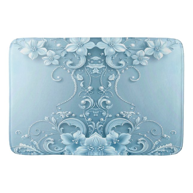Tapete De Banheiro Blue Decorative Floral Bath Mat (Frente)