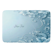 Blue Decorative Floral Bath Mat
