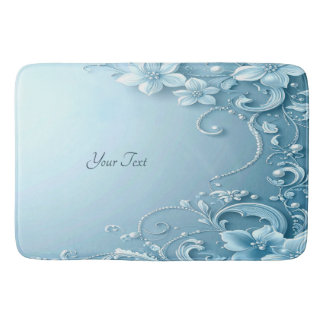 Tapete De Banheiro Blue Decorative Floral Bath Mat
