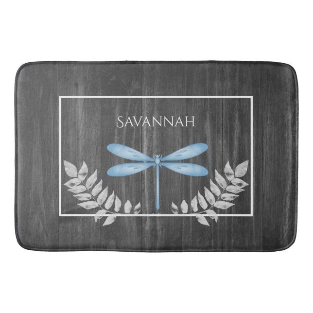 Tapete De Banheiro Blue Dragonfly Rustic Personated Bath Mat (Frente)
