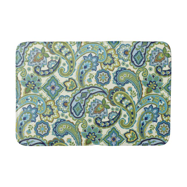 Tapete De Banheiro Blue e Green Paisley (Frente)