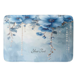 Tapete De Banheiro Blue Flowers and Pearls Bath Mat