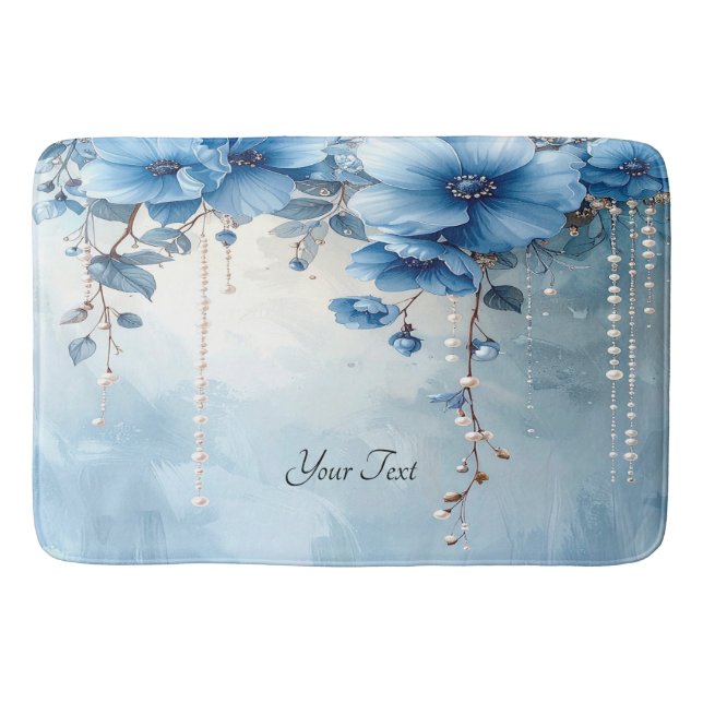Tapete De Banheiro Blue Flowers and Pearls Bath Mat (Frente)