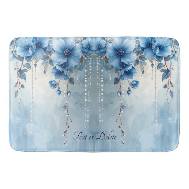 Tapete De Banheiro Blue Flowers and Pearls Bath Mat (Frente)