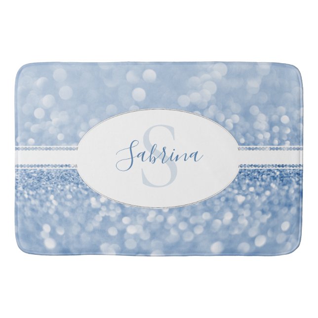 Tapete De Banheiro Blue Glitter Personalize Bath Mat (Frente)