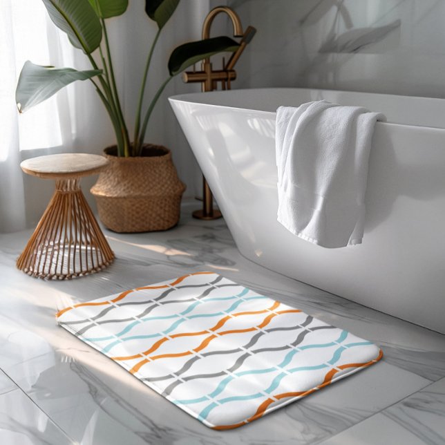 Tapete De Banheiro Blue, gray and orange funky stripes pattern (Criador carregado)