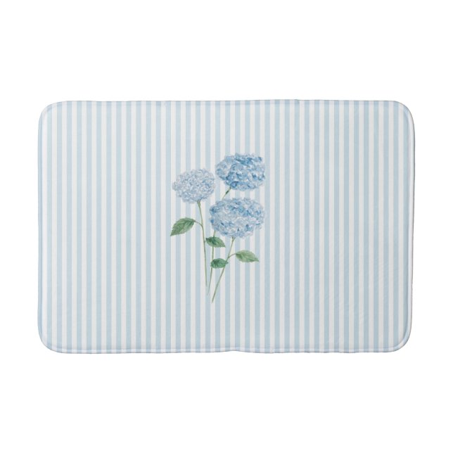 Tapete De Banheiro Blue Hydrangea Stripe Pattern Coastal  (Frente)