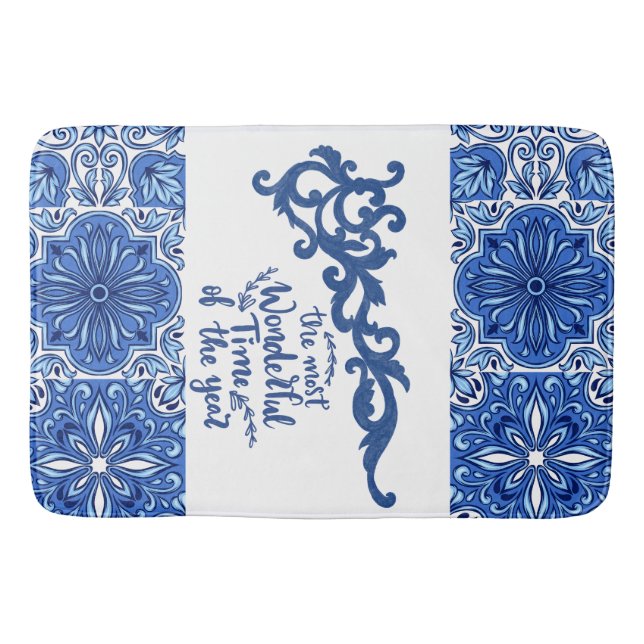 Tapete De Banheiro Blue Mandala Bath Mat (Frente)