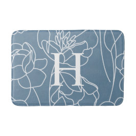 Tapete De Banheiro Blue Modern Elegant Wildflower Monogram