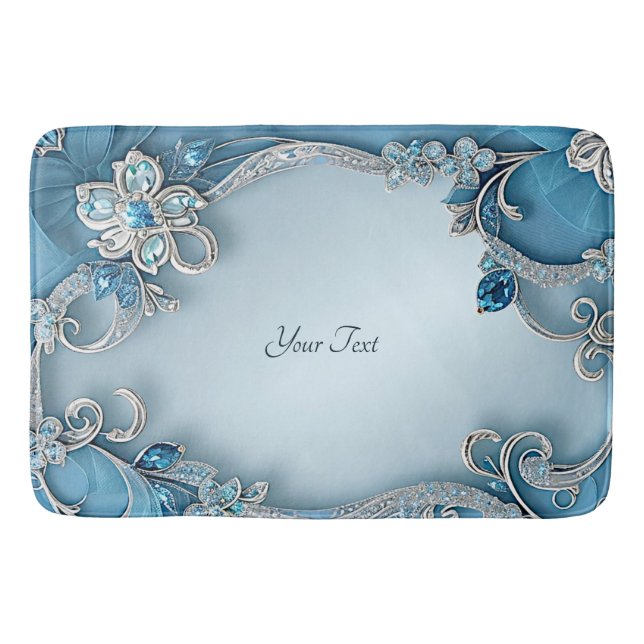 Tapete De Banheiro Blue Ornate Floral Bath Mat (Frente)