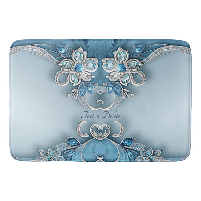 Tapete De Banheiro Blue Ornate Floral Bath Mat (Frente)