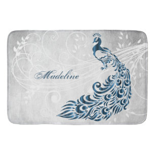 Tapete De Banheiro Blue Peacock Personalizado Bath Mat