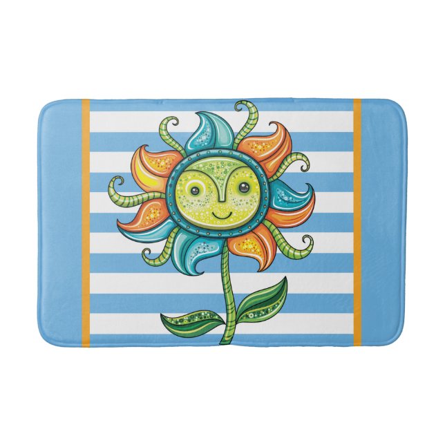 Tapete De Banheiro Blue Sunflower Bath Mat (Frente)