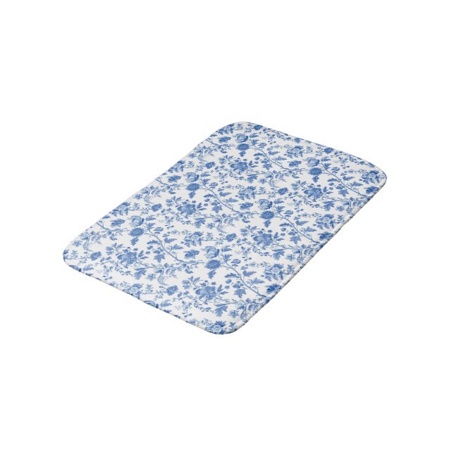 Tapete De Banheiro Blue White Floral Toile Pattern  (Angulado)