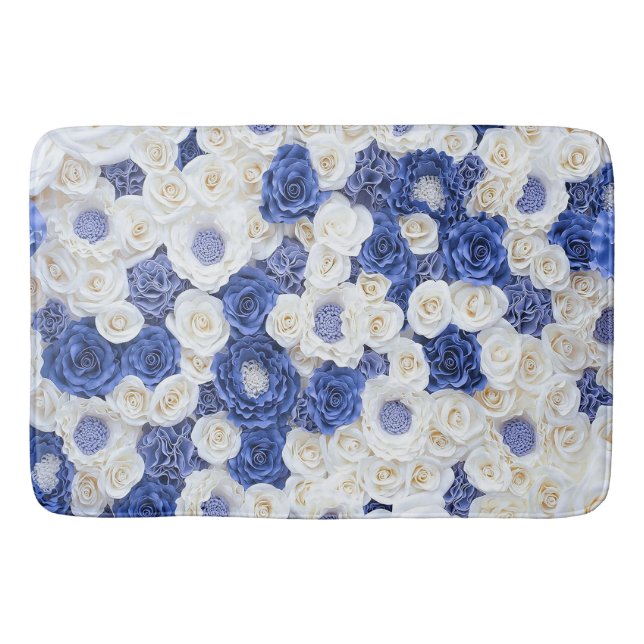 Tapete De Banheiro Blue White Fowers Elegant Girly (Frente)