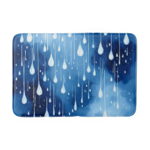 Blue White Nature Raindrots Padrão Bath Mat