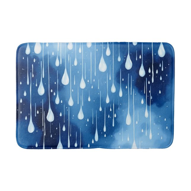 Tapete De Banheiro Blue White Nature Raindrots Padrão Bath Mat (Frente)