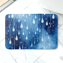 Blue White Nature Raindrots Padrão Bath Mat