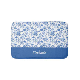 Tapete De Banheiro Blue White Vintage Floral Personalized Name