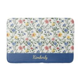 Tapete De Banheiro Blue Yellow Watercolor Wildflower Monogram Name