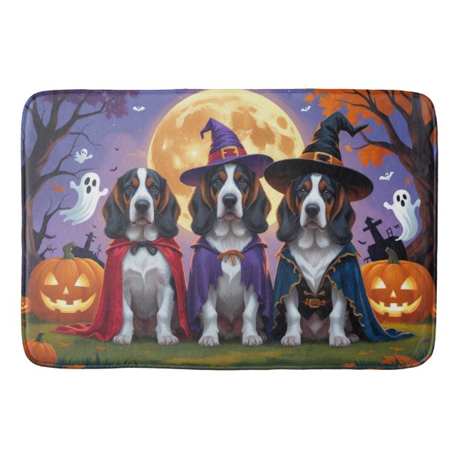 Tapete De Banheiro Bluetick Coonhound Dogs Pumpkin Halloween Engraçad (Frente)