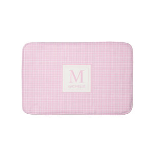 Tapete De Banheiro Blush Pastel Macio Rosa Bebê e Xadrez Branco