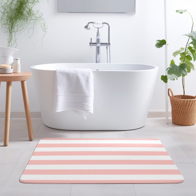 Tapete De Banheiro Blush Pink e White Stripes | Cores editáveis (Criador carregado)
