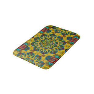 Tapete De Banheiro Boêmia Hippie Azul Amarelo Amarelo Floral Tribal