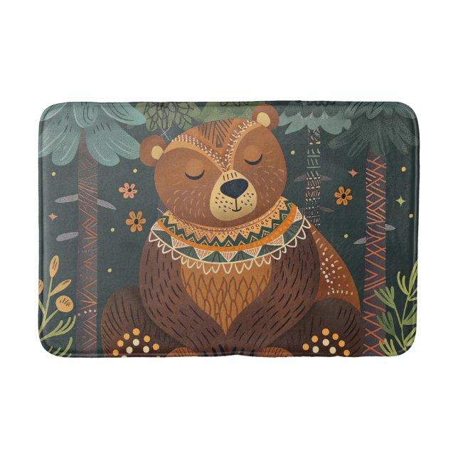 Tapete De Banheiro Boho Bear Selvagem Floresta Natureza Bastante (Frente)