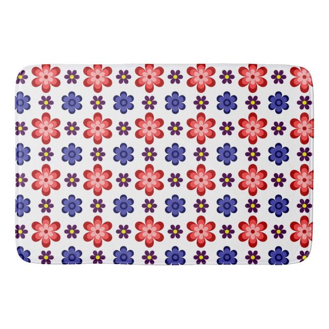 Tapete De Banheiro Boho Blue Purple Red Flowers Large Bath Mat (Frente)