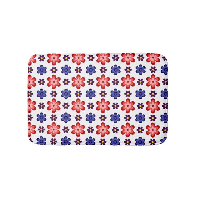 Tapete De Banheiro Boho Blue Purple Red Flowers Small Bath Mat (frente)