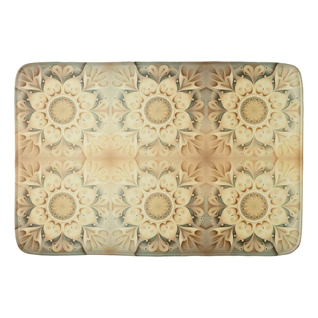 Tapete De Banheiro Boho Cream Swirl Hearts Design Bath Mat (Frente)