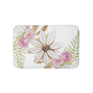 Tapete De Banheiro Boho Rosa Verde Branco Marrom Floral Elegante