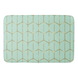 Tapete De Banheiro Boho Verde Menta Hexágono Dourado & Glam Geométric