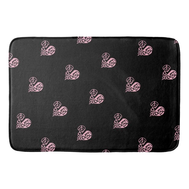 Tapete De Banheiro Bold Pink e Black Filigree Heart Mat (Frente)