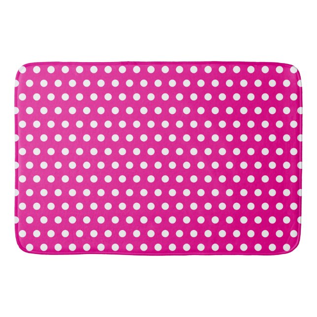 Tapete De Banheiro Bold White Polka Dots on Hot Pink (Frente)