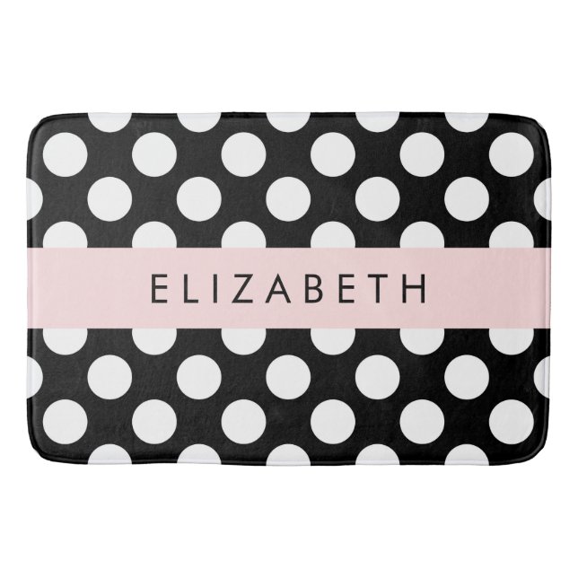 Tapete De Banheiro Bolinhas Pretas e Brancas, Pontas, Seu Nome (Frente)