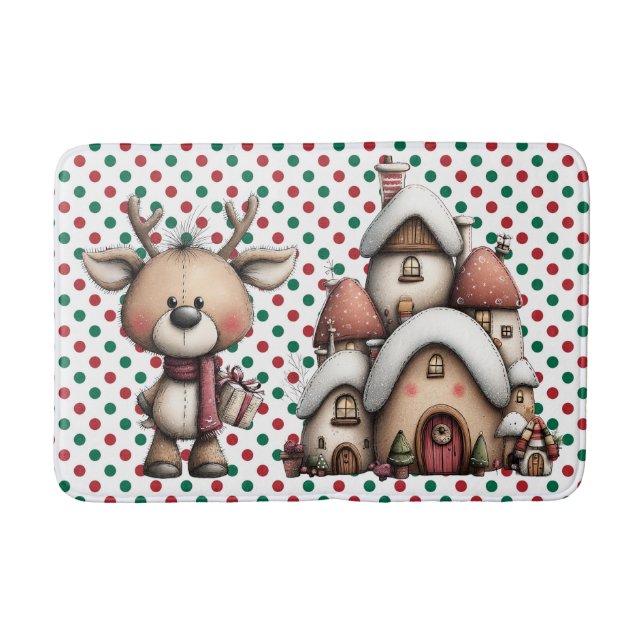 Tapete De Banheiro Bolinhas vermelhas e verdes (Frente)